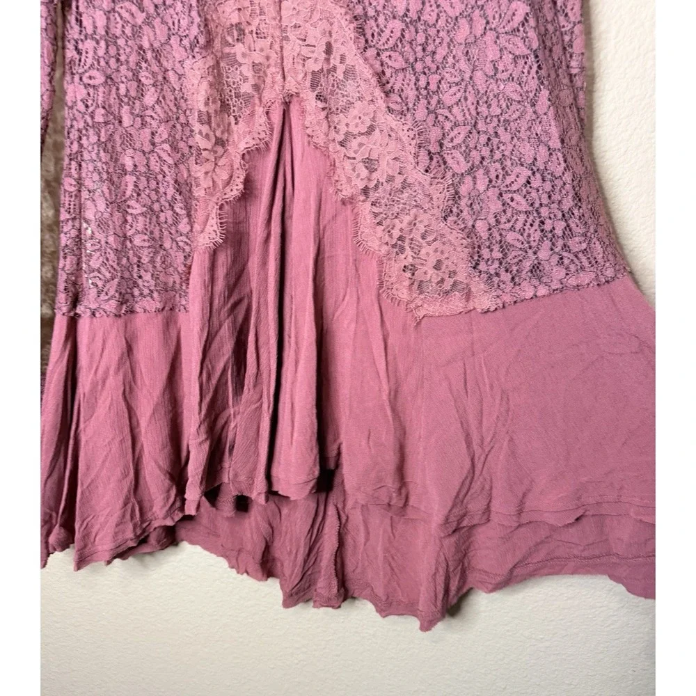 NWT'S Free People Tell‎ Tale Lace Tunic Mini Dress Dusty Mauve Pink